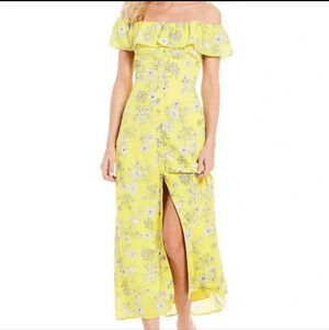 Gianni Bini Aida Floral  Print Off Shoulder Dress Yellow / Ivory Size L NWT